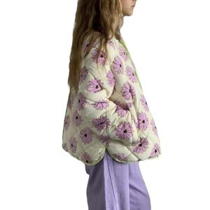 Zara Jacket Kids Floral Puffer Quilted Jacket - Pink and Cream